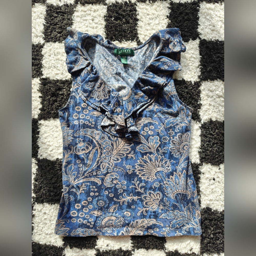 Ralph Lauren Floral Tank Top Blue and Cream
